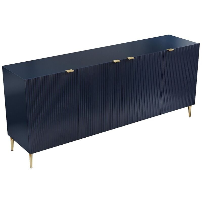 Vente-unique - Buffet avec 4 portes en mdf et acier - Bleu et doré - yesinia