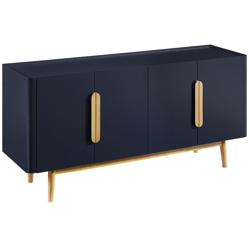 Vente-unique - Buffet avec 4 portes en mdf et bois d'hévéa - Bleu et Naturel clair - dunelon