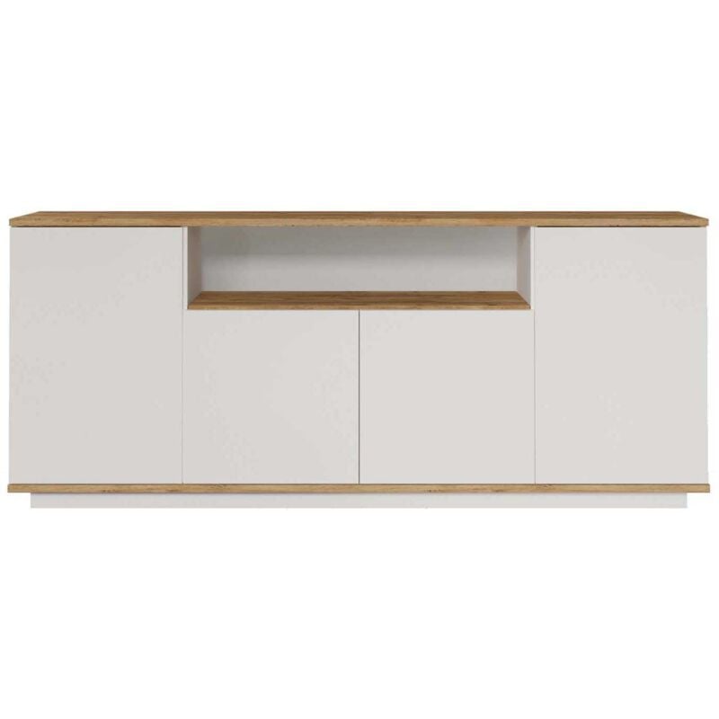 Vente-unique - Buffet avec 4 portes et 1 étagère - Blanc et naturel - lotula