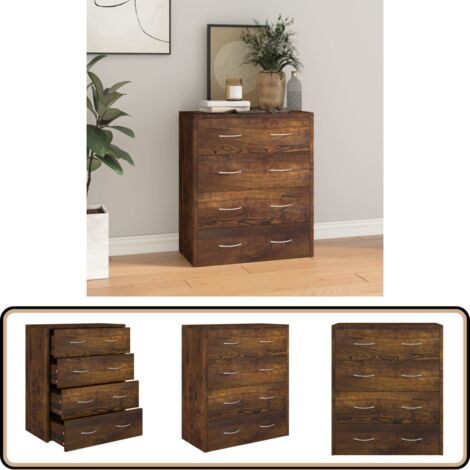 Buffet avec 4 tiroirs 60x30,5x71 cm Chêne fumé - Buffet - Meuble De Rangement - Armoire - Commode - Mobilier