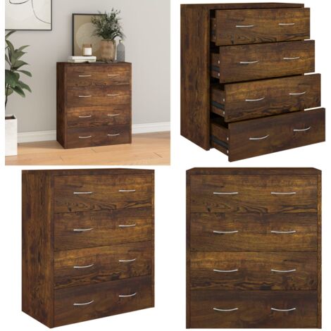 Buffet avec 4 tiroirs 60x30,5x71 cm Chêne fumé - Buffet - Meuble De Rangement - Armoire - Commode - Mobilier - Home & Living