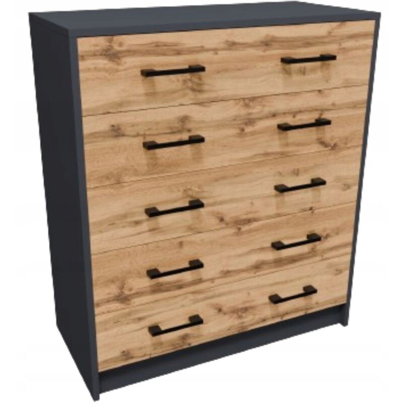 Buffet avec 5 tiroirs Graphite - Meuble de Rangement Style contemporain - 74 x 35 x 85 cm