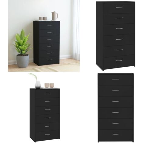Buffet avec 6 tiroirs Noir 50x34x96 cm Bois d'ingénierie - Buffet Noir - Meuble Rangement - Commode Tiroir - Mobilier Salon - Armoire Moderne - Home & Living