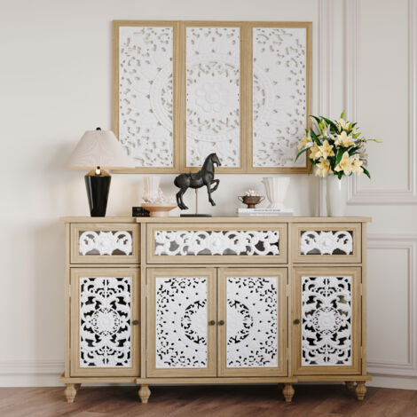 Buffet avec cadre décoratif en bois, aspect bois, 150 x 40 x 90 cm