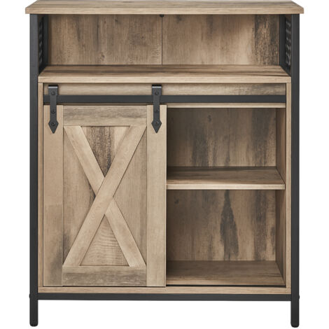 Buffet, avec Compartiment Ouvert, Porte Coulissante Style Grange,Marron et Noir