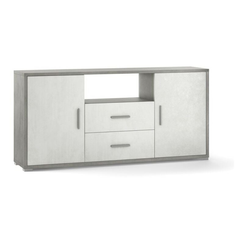 Sarmog - Buffet avec deux portes et deux tiroirs Ciment Blanc 174x41x h84 cm