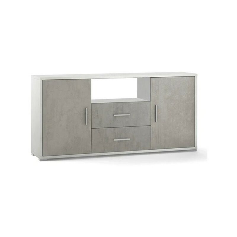 Sarmog - Buffet avec deux portes et deux tiroirs Ciment Blanc 174x41x h84 cm