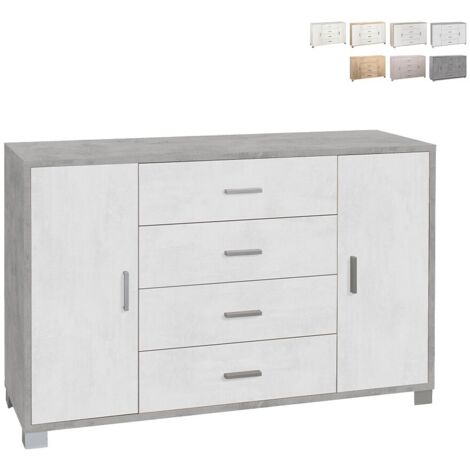 Buffet avec deux portes et quatre tiroirs Ciment Blanc 136x41x h86 cm