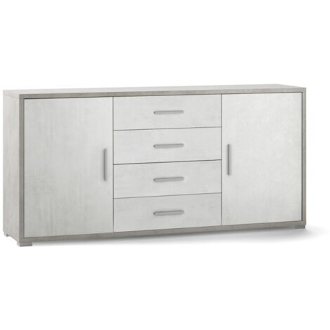Buffet avec deux portes et quatre tiroirs Ciment Blanc 174x41x h84 cm