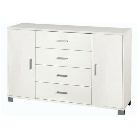 Buffet avec deux portes et quatre tiroirs Frêne Blanc 136x41x h86 cm