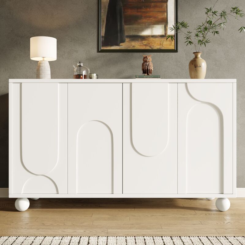 Buffet, avec espace de rangement, plateau réglable,120×35×71cm, MDF, blanc