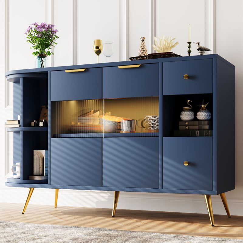 Buffet avec led et rangements multifonctionnels - en mdf - style moderne - Bleu