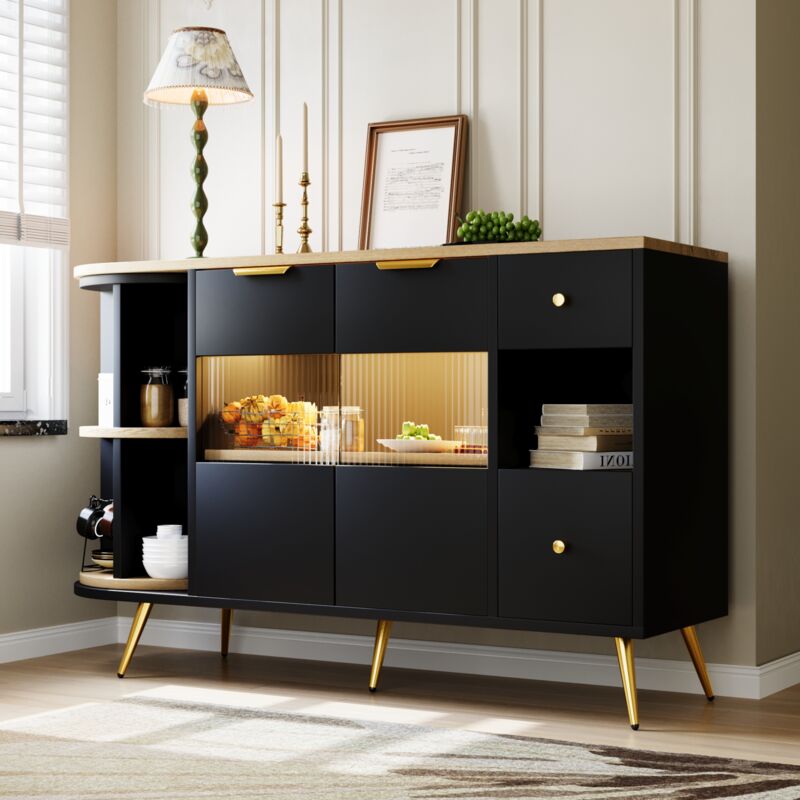 Buffet avec led et rangements multifonctionnels - en mdf - style moderne - Noir