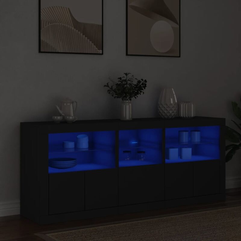 Buffet, Bahut, Meubles de rangement, Commodes avec lumières LED noir 162x37x67 cm WFE281343 DESIGN IN