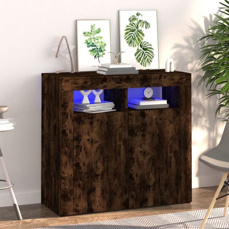 Vidaxl - Buffet avec lumières led chêne fumé 80x35x75 cm