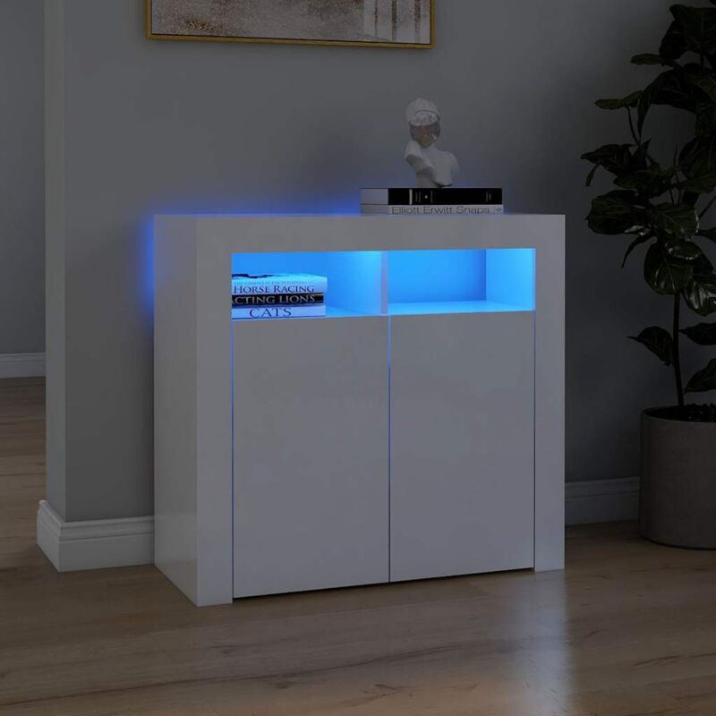 Vidaxl - Buffet avec lumières led blanc brillant 80x35x75 cm
