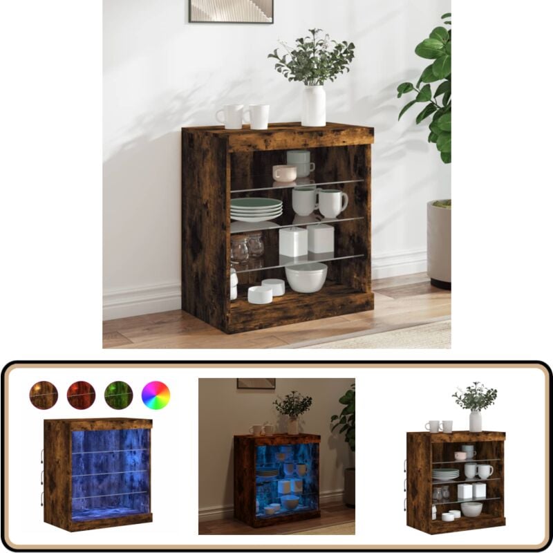 Vidaxl - Buffet avec lumières led chêne fumé 60,5x37x67 cm - Buffet Design Moderne - Meuble Rangement - Luminaire Led - Décoration Intérieur