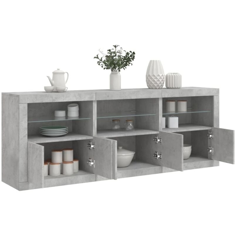 Vidaxl - Buffet avec lumières led gris béton 181,5x37x67 cm