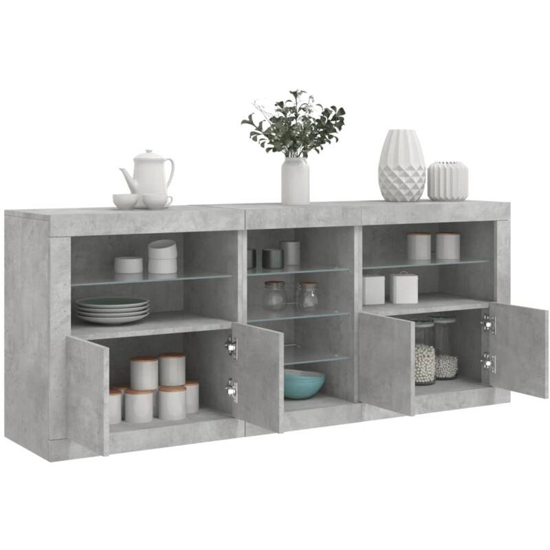 Vidaxl - Buffet avec lumières led gris béton 162x37x67 cm