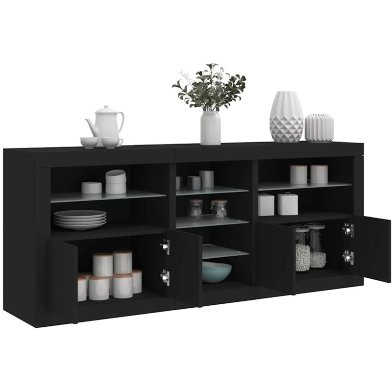 Vidaxl - Buffet avec lumières led noir 162x37x67 cm