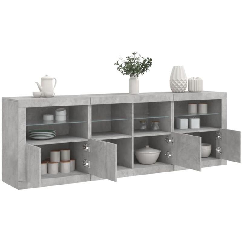 Vidaxl - Buffet avec lumières led gris béton 202x37x67 cm
