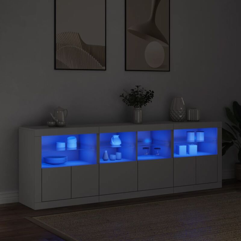 Vidaxl - Buffet avec lumières led blanc 202x37x67 cm