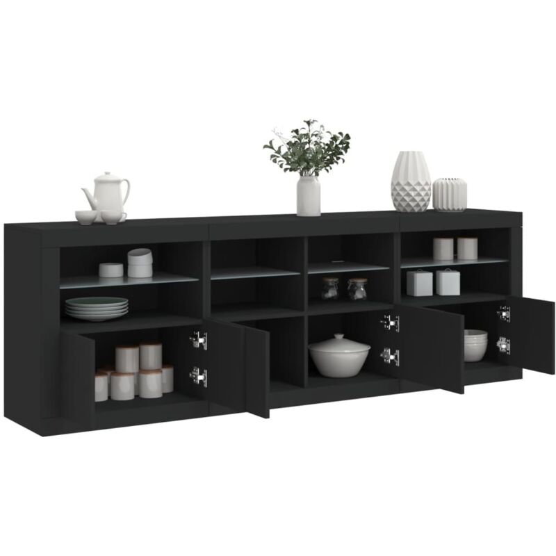 vidaXL Buffet avec lumières LED noir 202x37x67 cm