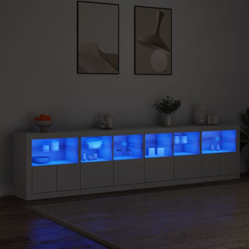 Vidaxl - Buffet avec lumières led blanc 283x37x67 cm