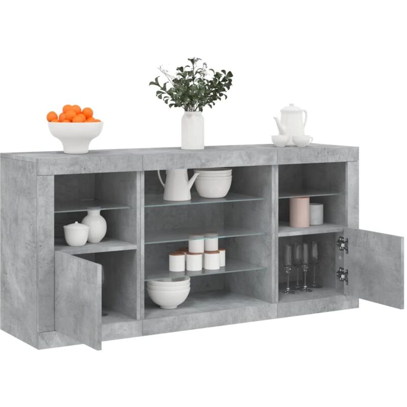 Vidaxl - Buffet avec lumières led gris béton 142,5x37x67 cm