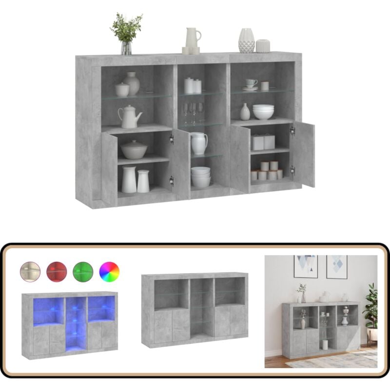 Vidaxl - Buffet avec lumières led gris béton 162x37x100 cm - Buffet Moderne - Meuble De Rangement - Luminaire Led - Éclairage Rgb - Décoration
