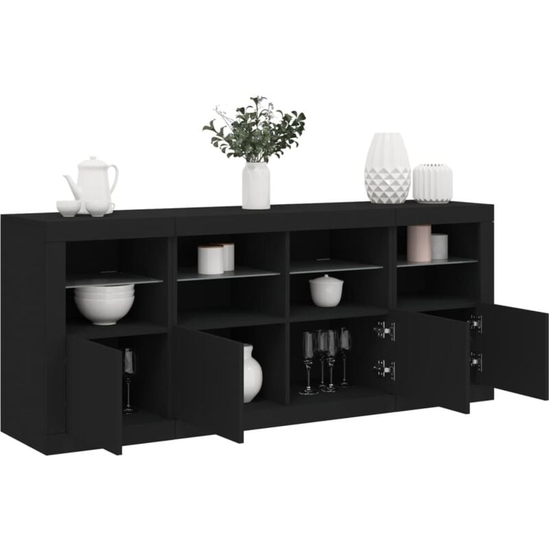 Vidaxl - Buffet avec lumières led noir 163x37x67 cm