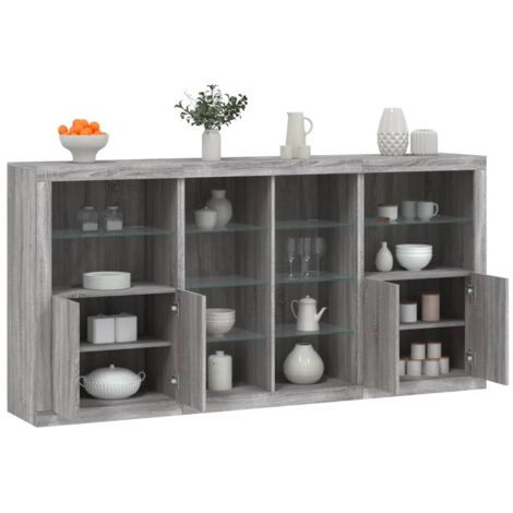 Buffet avec lumières LED-Meuble de rangement sonoma gris 202x37x100 cm