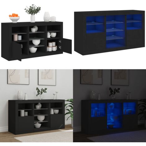 Buffet avec lumières LED noir 123x37x67 cm - Meuble Design - Buffet Moderne - Meuble Rangement - Luminaire Led - Éclairage Rgb - Home & Living