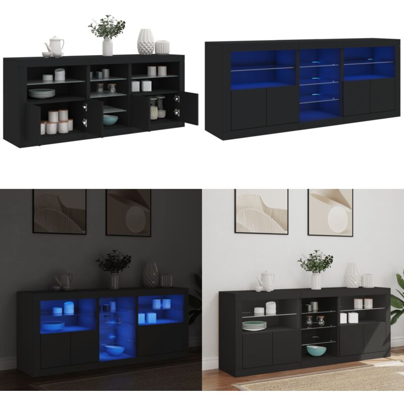 Vidaxl - Buffet avec lumières led noir 162x37x67 cm - Meuble De Rangement - Buffet - Meuble Tv - Luminaire Led - Décoration Intérieure - Home & Living