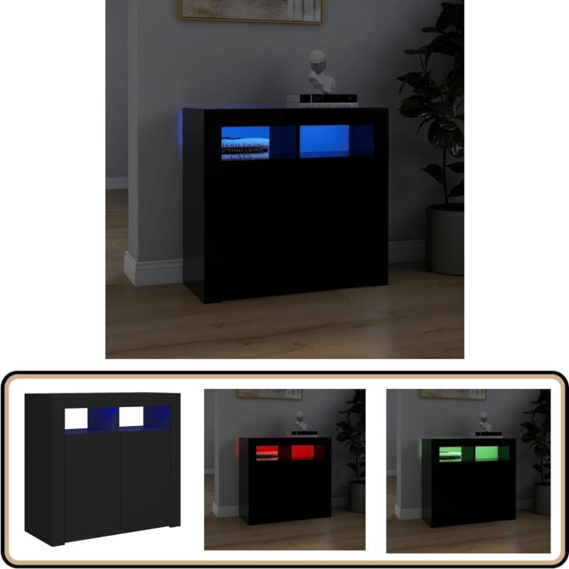 Vidaxl - Buffet avec lumières led noir 80x35x75 cm - Buffet - Meuble De Rangement - Armoire - Luminaire Led - Décoration Intérieure