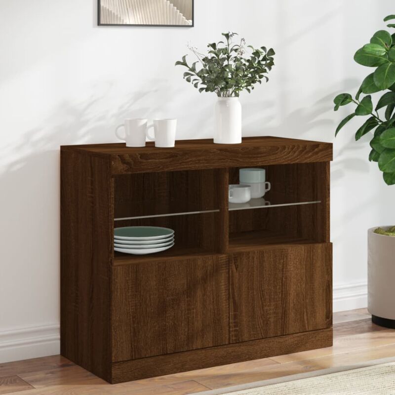Vidaxl - Buffet avec lumières led chêne marron 81x37x67 cm
