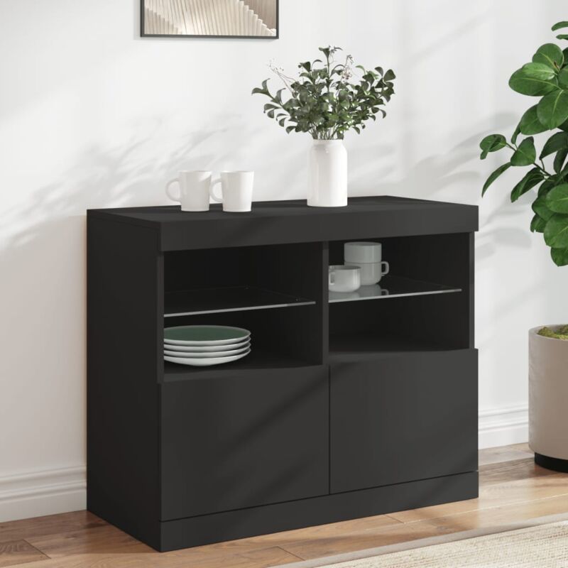 Vidaxl - Buffet avec lumières led noir 81x37x67 cm