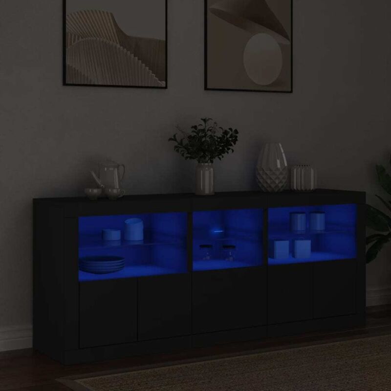 Vidaxl - Buffet avec lumières led noir 162x37x67 cm
