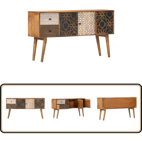 Buffet avec motif imprimé 130x30x70 cm Bois de manguier massif - Armoire - Buffet - Meuble De Rangement - Mobilier - Bois De Manguier