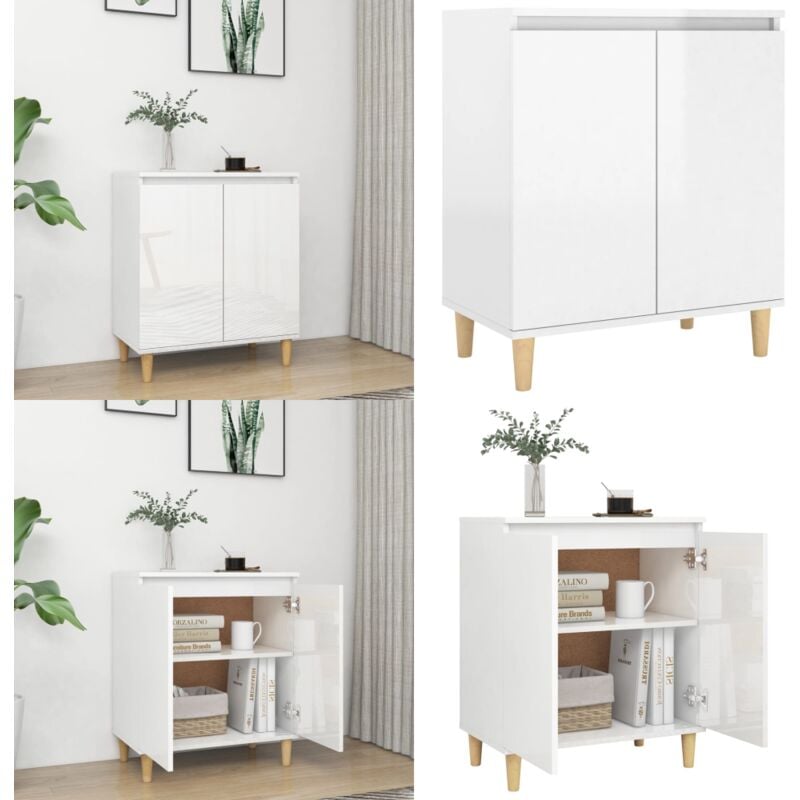 Vidaxl - Buffet avec pieds en bois blanc brillant bois d'ingénierie - Buffet Scandinave - Meuble Rangement - Commode Blanche - Mobilier Entrée