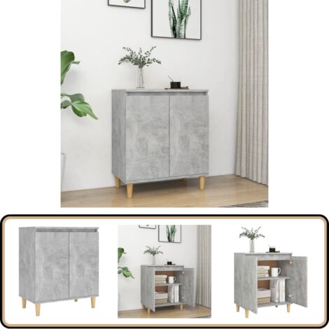 Buffet avec pieds en bois Gris béton bois d'ingénierie - Buffet Scandinave - Buffet Gris - Meuble Rangement - Armoire Laterale - Commode Moderne