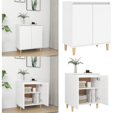 Buffet avec pieds en bois massif blanc bois d'ingénierie - Buffet - Armoire - Meuble De Rangement - Style Scandinave - Meuble Tv - Home & Living