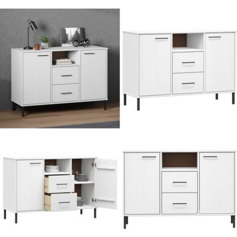 Buffet avec pieds en métal Blanc 113x40x77 cm Bois massif OSLO - Buffet Industriel - Meuble Rangement - Buffet Blanc - Armoire Bois - Commode Moderne - Home & Living
