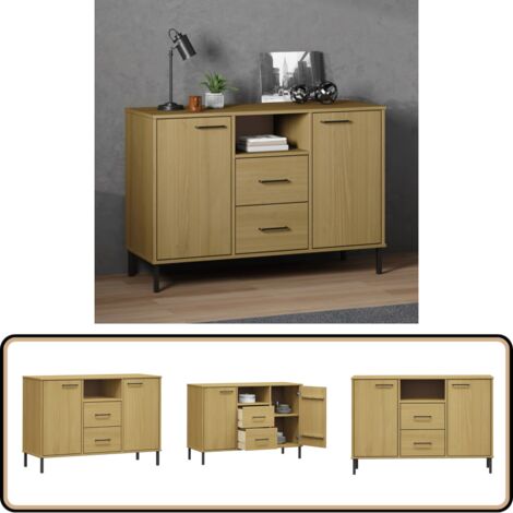 Buffet avec pieds en métal Marron 113x40x77 cm Bois massif OSLO - Buffet Industriel - Meuble Rangement - Buffet Bois - Buffet Design - Mobilier Salon