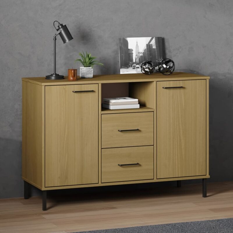 Vidaxl - Buffet avec pieds en métal Marron 113x40x77 cm Bois massif oslo