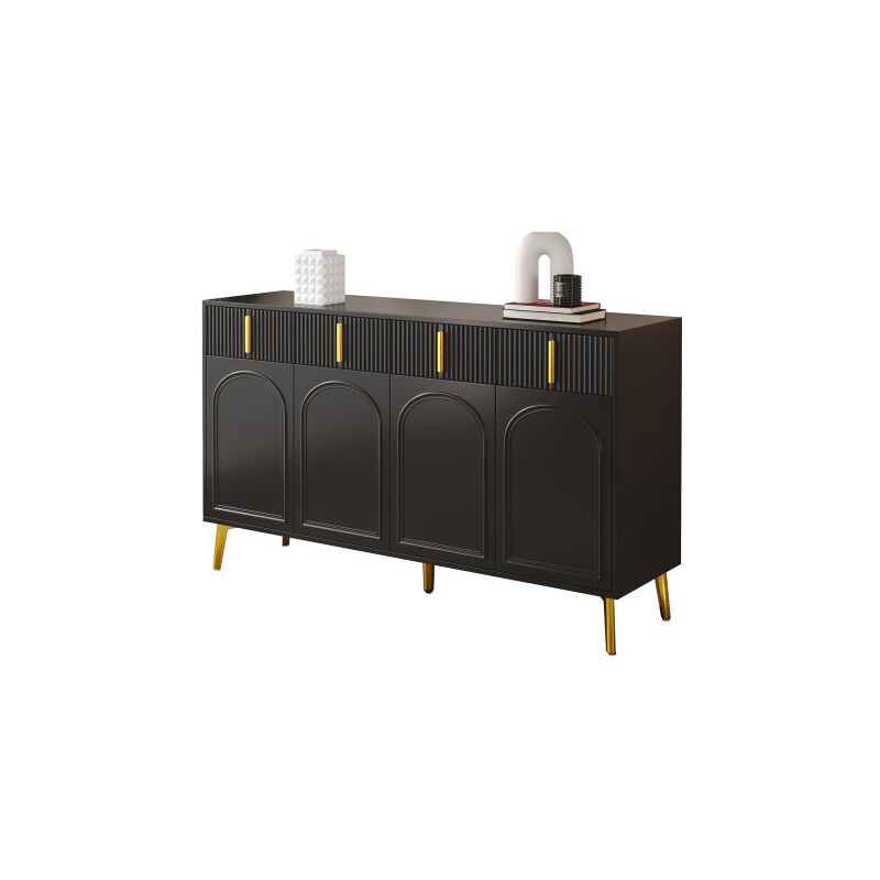 Buffet avec poignées et pieds dorés, 4 portes, 4 tiroirs, avec stratifié amovible, convient pour le salon et la salle à manger, 14037,882 cm