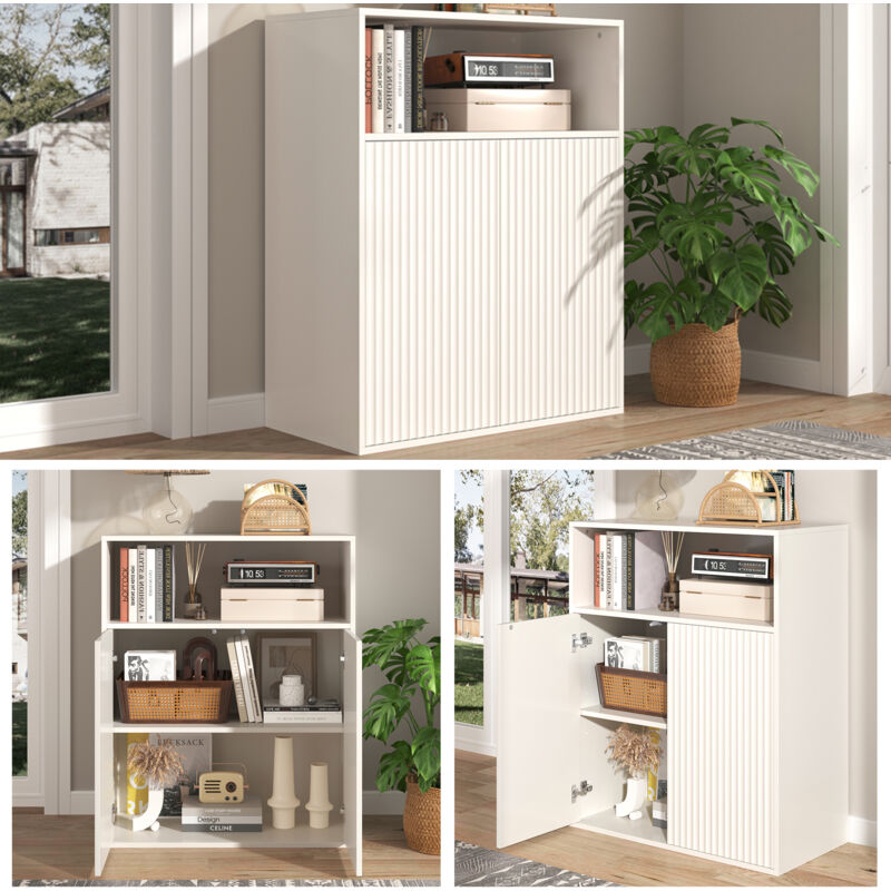 Okwish - Buffet armoire de rangement avec deux portes magnétiques, armoire indépendante en bois, cuisine, maison, salon, blanc, 70x35x90cm