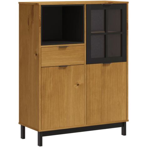 Buffet avec porte vitrée FLAM 92x40x122,5 bois massif de pin