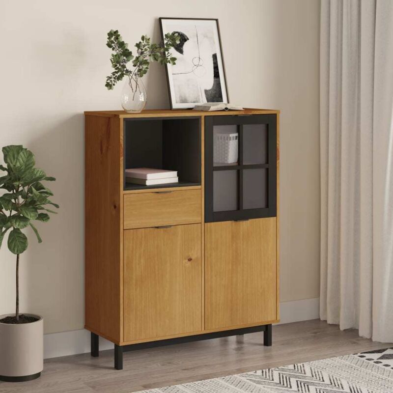 Buffet avec porte vitrée flam 92x40x122,5 cm bois massif de pin