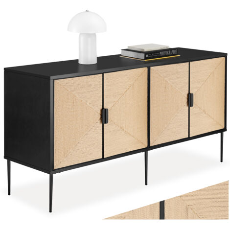 Buffet avec portes effet jute 2 compartiments de rangement